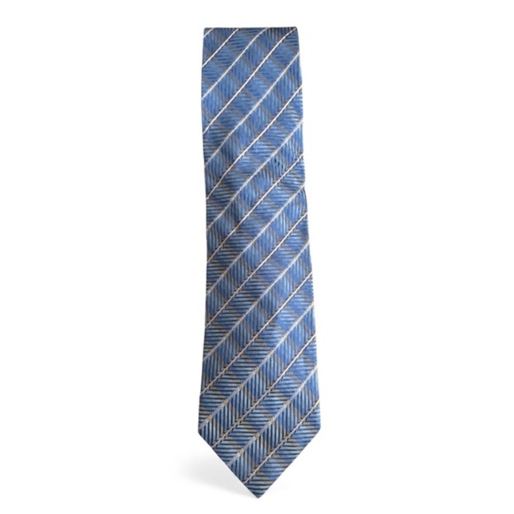 Lamberti Made in Italy Silk Necktie Blue Gold Diagonal Stripe Geometric‎ Pattern